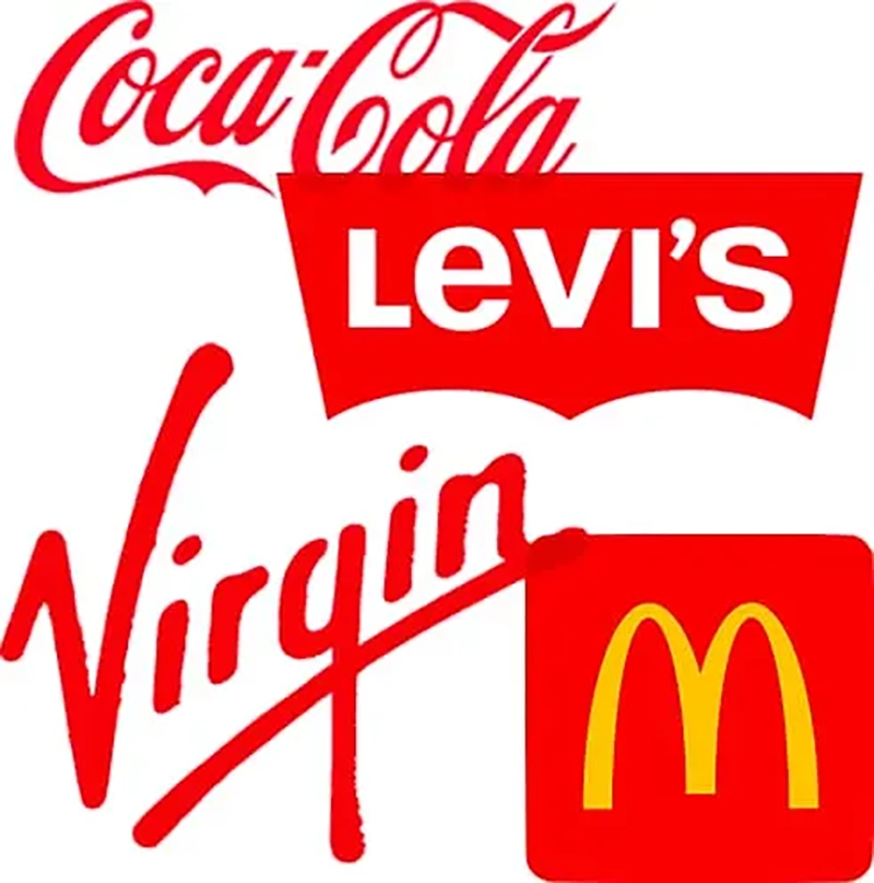 Cluster of ‘big brand’ logos: Coca-Cola / Levis / Virgin / McDonald’s