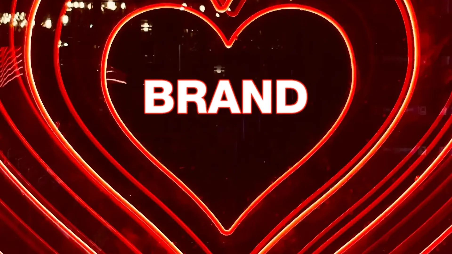 Red heart shaped neon light graphic with the word 'brand' picked out