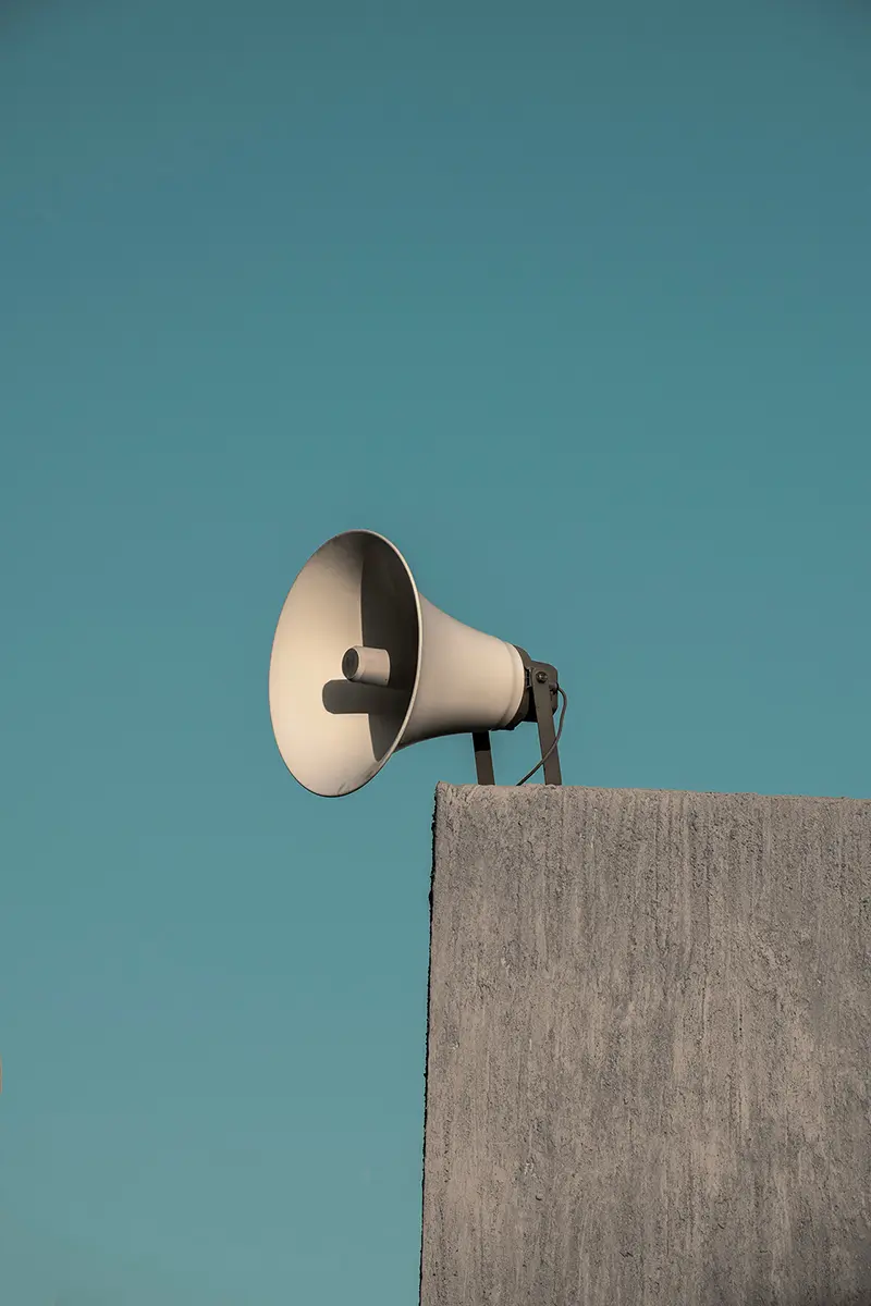 Loudspeaker on the corner of a building